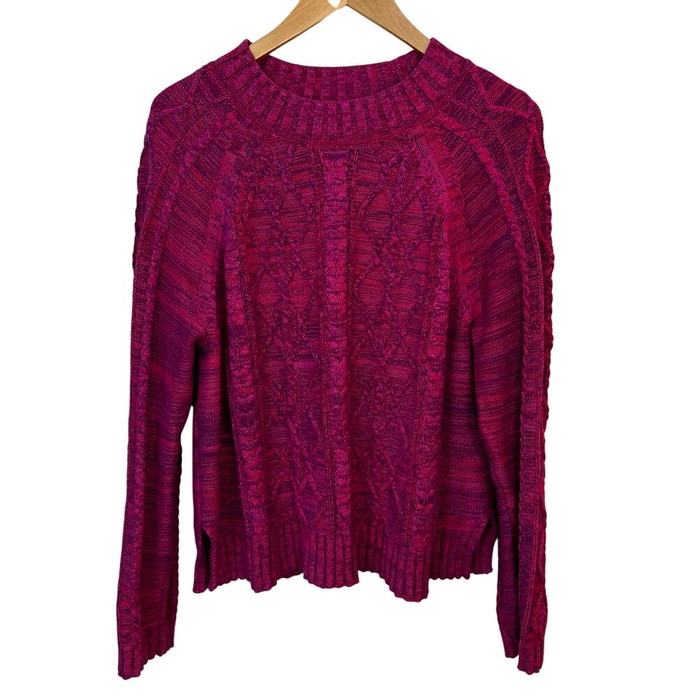 Gap Sweater Women XL Cable Knit Crewneck Heavy Fisherman Pink Purple Preppy